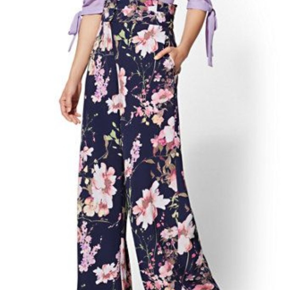 PAPERBAG-WAIST PALAZZO PANT - FLORAL - 7TH AVENUE